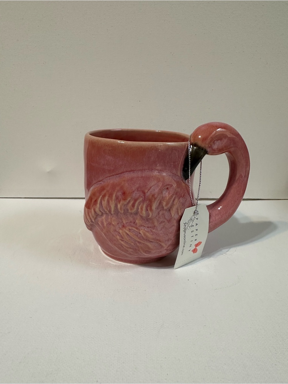 Pink Flamingo Ceramic Coffee Mug with Sculpted Handle